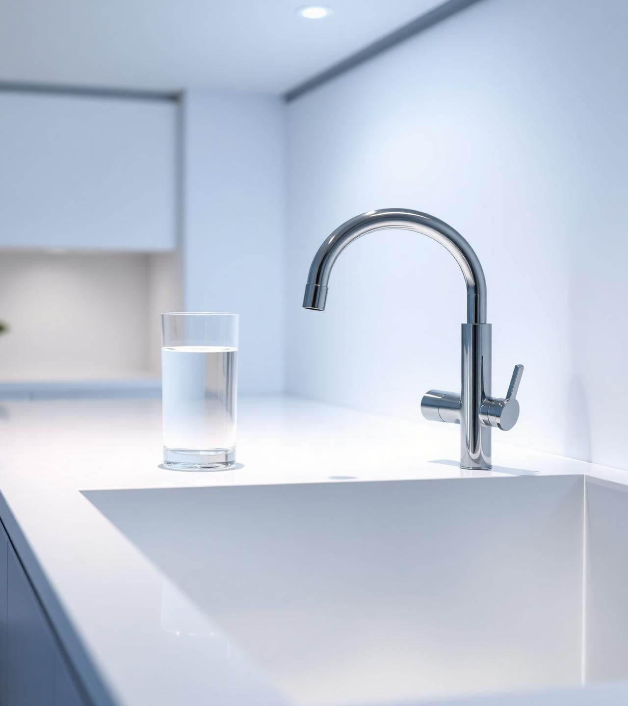 Rubinetto da cucina con bicchiere d'acqua pura